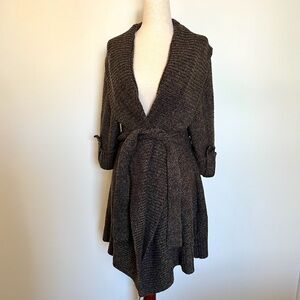 Carolyn Taylor Brown Knit Belted Shawl Collar Cardigan Size: Medium